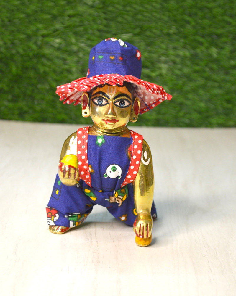 Blue Dungaree Set With Hat For Laddu Gopal Ji