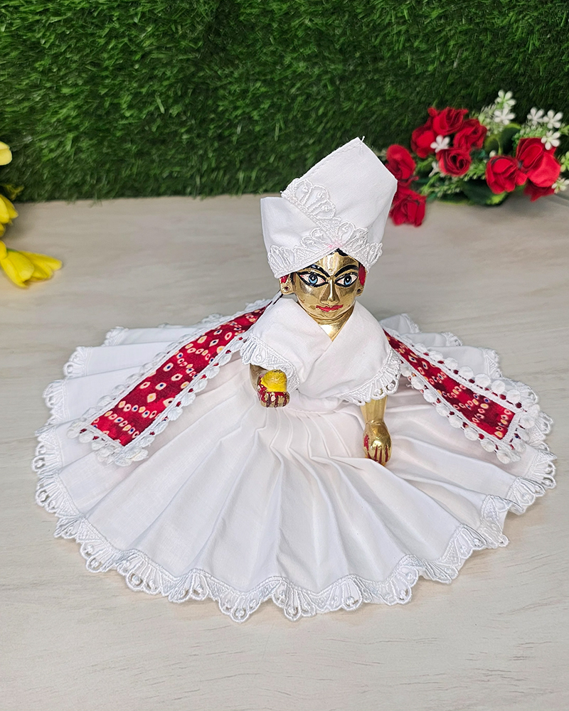 Cotton White Dress Red Bandhani Laddu Gopal
