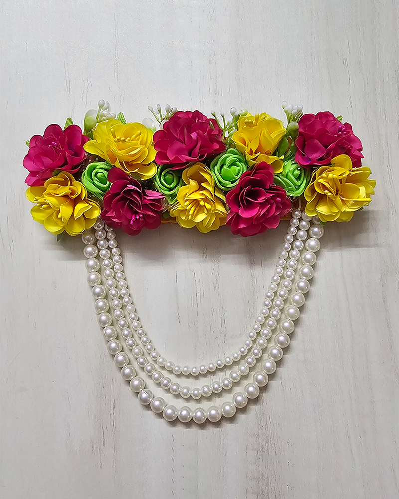 Flower Mala With Pearl Layer Mandir