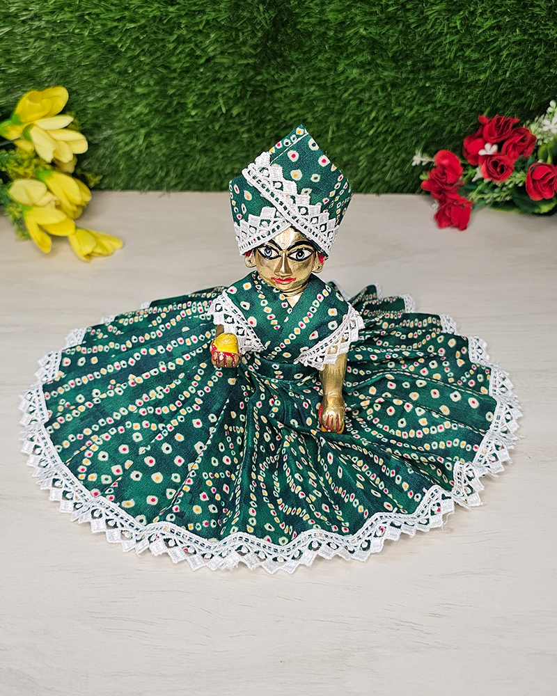 Green Bandhani Print Cotton Dress Laddu Gopal