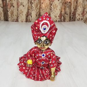 Red Bandhni Print Dhoti Kurta For Laddu Gopal