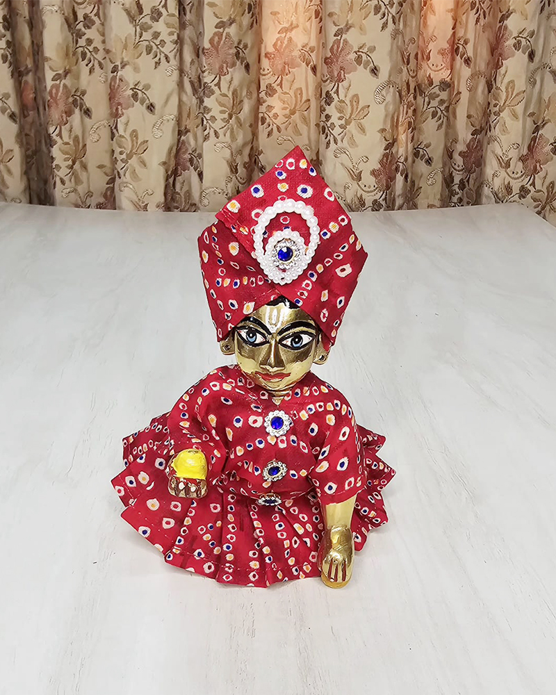 Red Bandhni Print Dhoti Kurta For Laddu Gopal