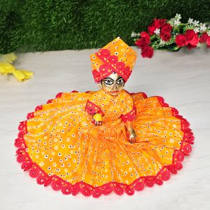 Strawberry Print Orange Dress For Kanhaji Maharaj