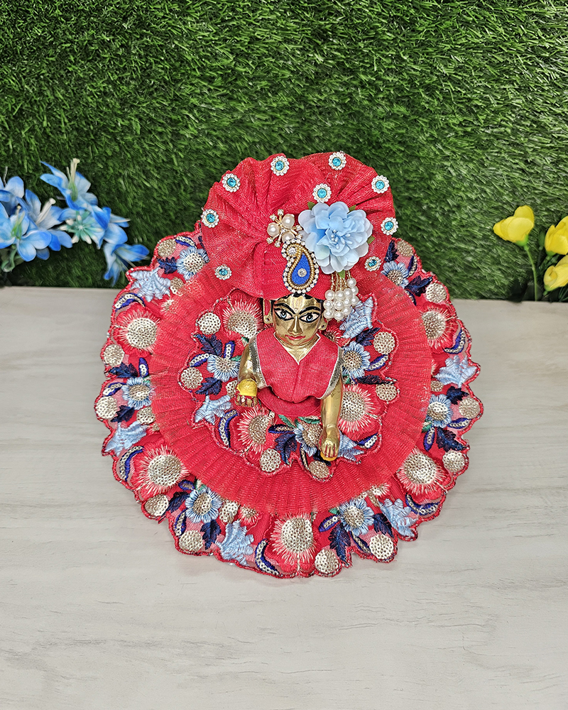 Laddu Gopal Red Heavy Work Dress