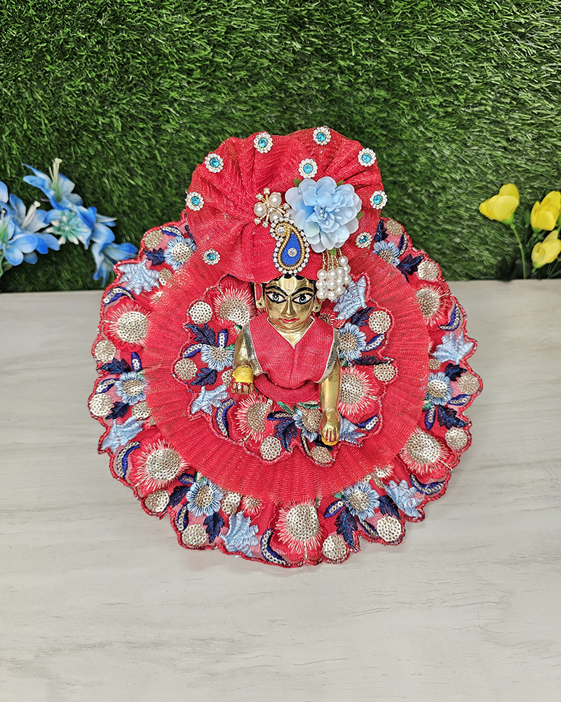 Red Heavy Designer Dress Pagdi Laddu Gopal