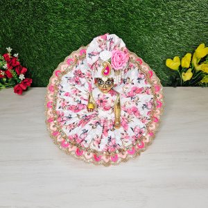 White Pink Floral Designer Dress Laddu Gopal