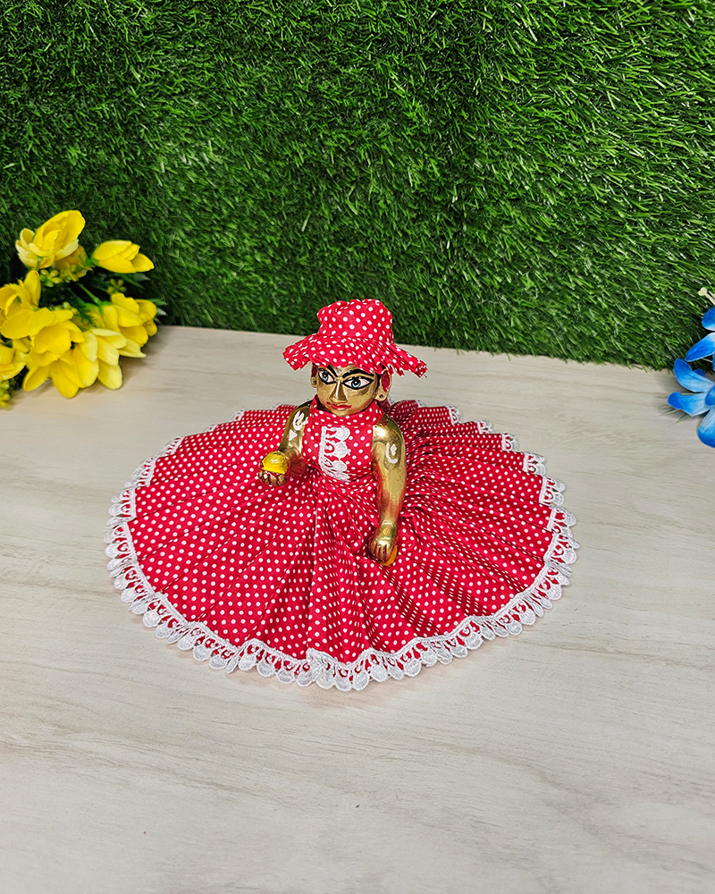 Laddu Gopal Red Cotton Dress