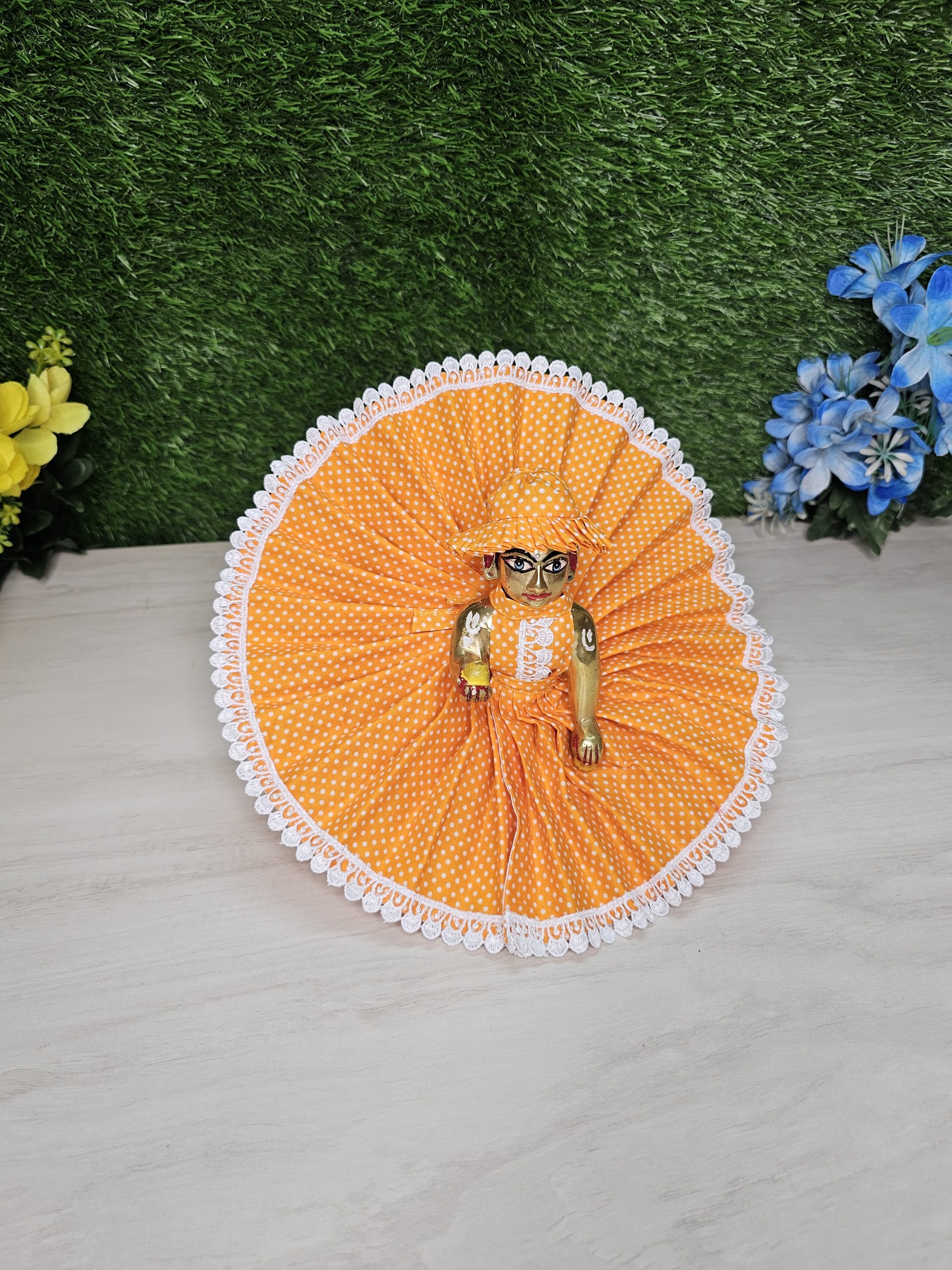 Orange Dot Print Cotton Poshak Kanha Ji