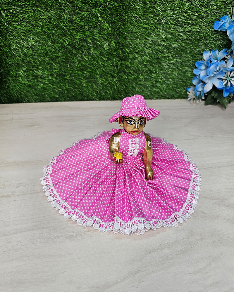 Pink Dot Print Cotton Poshak Kanha Ji