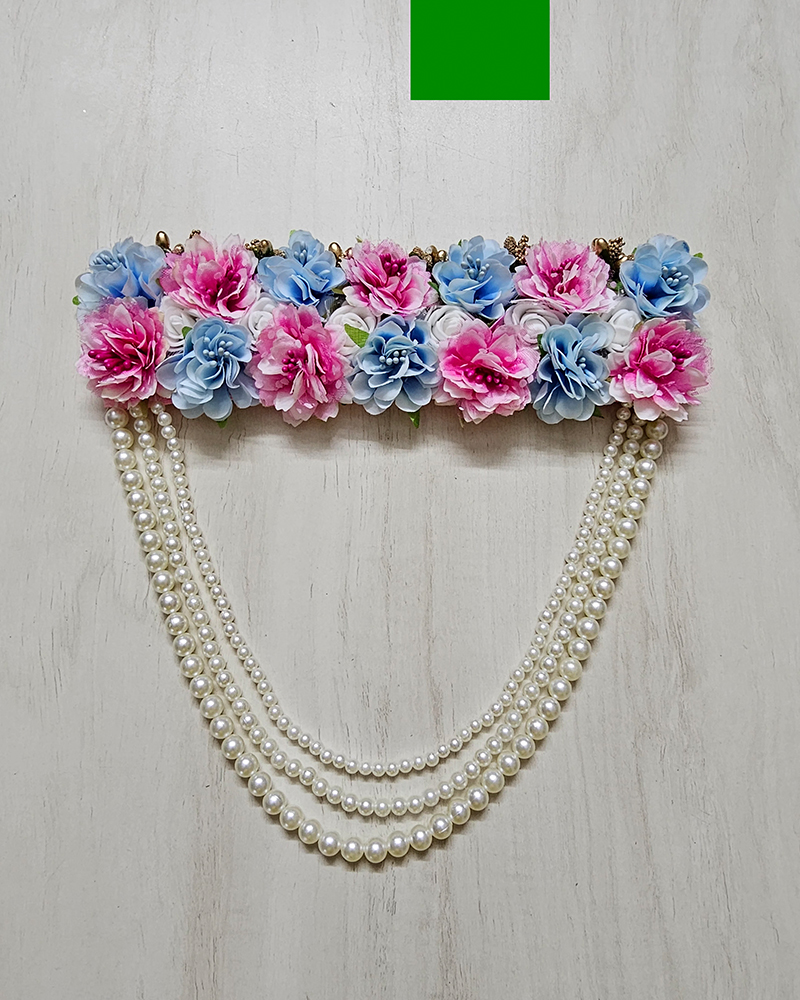 Sky Blue Pink Floral Garland Mata Rani