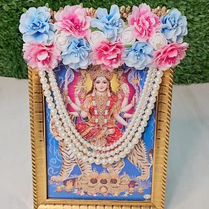 Sky Blue Pink White Flower Pearl Mala Goddess Frame