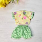 Yellow Cartoon Print Shirt Green Stripe Pant Laddu Gopal