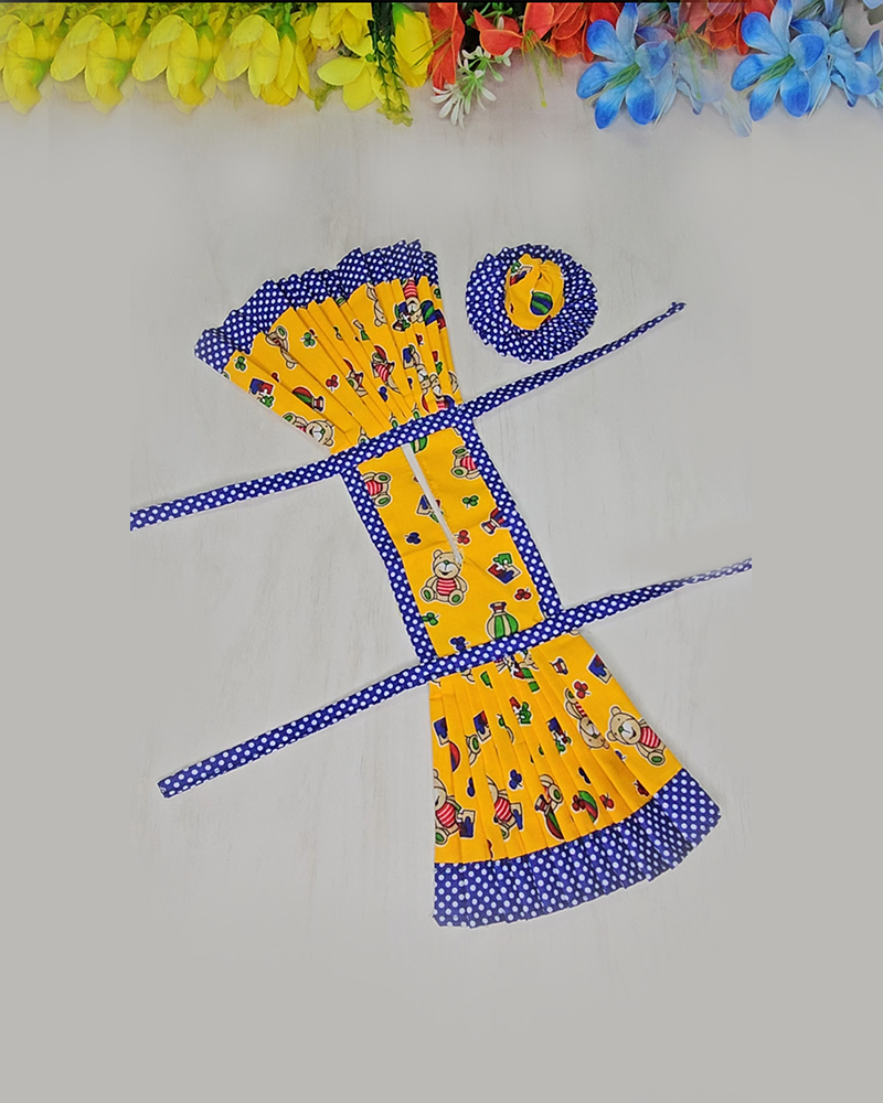 Designer Cartoon Print Dress With Matching Hat