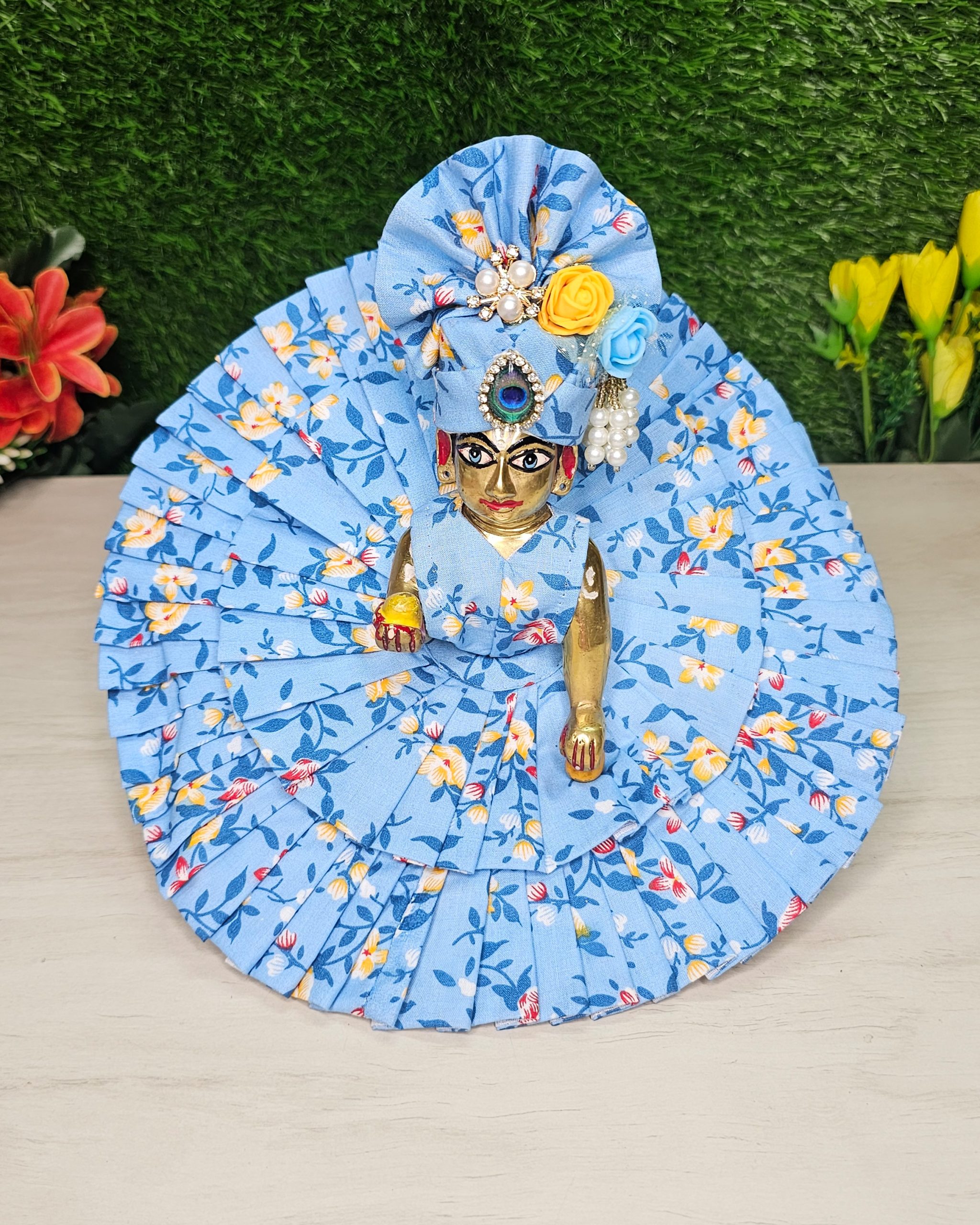 Festival Sky Blue Dress For Kanha Ji
