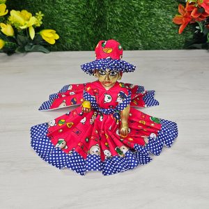 Red Designer Dress With Unique Hat