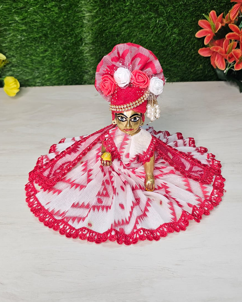 White Jamdani Dress For Laddu Gopal