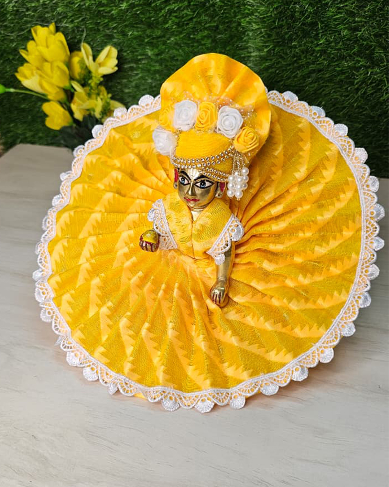 Yellow Cotton Jamdani Dress Laddu Gopal